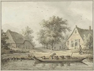 Landscape with a moored barge with barrels, 1756-1826. Creator: Cornelis Buys