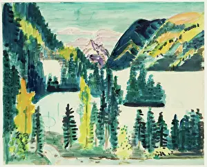 Evergreen Prints: Landscape with Mountain Lake, between 1923 and 1926. Creator: Ernst Kirchner
