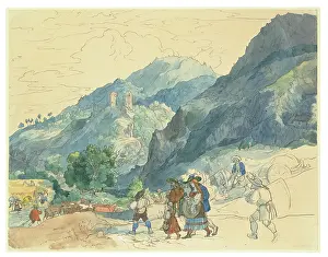 Farmer Prints: Landscape near Innsbruck with the Ruins at Fragenstein and Country People Return