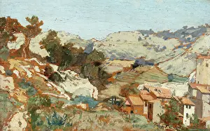 Rooftops Prints: Landscape near Roquevaire in Provence, 1861. Creator: Jean-Baptiste-Camille Corot