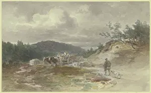 Chalk On Paper Prints: Landscape with an ox-drawn cart, 1882. Creator: Anton Burger