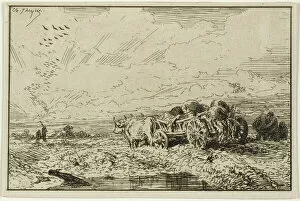 Oxen Collection: Landscape with Ox-Drawn Wagon, 1846. Creator: Charles Emile Jacque