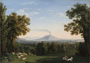 Vesuvius Prints: Landscape with the Palace at Caserta and Vesuvius, 1793. Creator: Jacob Philip Hackert