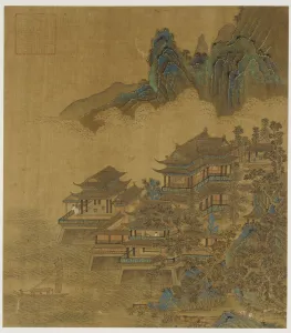 Landscape: a palace between lake and mountains, Ming or Qing dynasty, 17th century Landscape: a palace between lake and mountains, Ming or Qing dynasty, 17th century