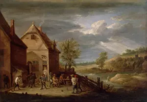 David Prints: Landscape with Peasants Bowling, 1640. Creator: David Teniers II