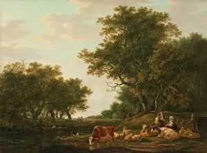 Strij Jacob Van Prints: Landscape with Peasants with their Cattle and Anglers on the Water
