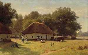 Landscape with peasants at a farmer's house on the outskirts of a forest, 2nd Half of the 19th cen. Creator: Orlovsky, Vladimir Donatovich (1842-1914)
