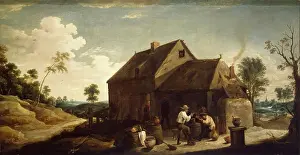 Chimneys Prints: Landscape with Peasants before an Inn, 1630. Creator: David Teniers II