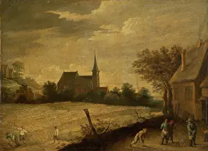 Landscape with Peasants Mowing and Bowling, c1700. Creator: David Teniers II
