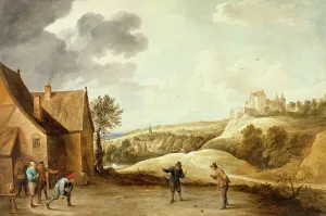 Landscape with Peasants Playing Bowls Outside an Inn, c1660. Creator: David Teniers II