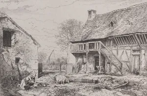 Jacque Prints: Landscape of a Peasants Yard, 1845. Creator: Charles Emile Jacque