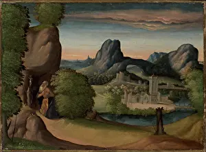 Fondazione Cassa Di Risparmio Di Cesena Prints: Landscape with the Penitent Saint Jerome, c1530. Creator: Coda, Benedetto (c. 1460-1535)