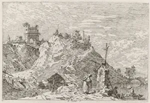 Canal Giovanni Antonio Collection: Landscape with the Pilgrim at Prayer [upper left], c. 1735 / 1746. Creator: Canaletto