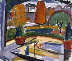 Oil On Canvas Mounted On Fiberboard Prints: Landscape with Pond--Newmans Yard, ca. 1915-1932. Creator: Carl Newman