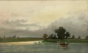 Serenity Prints: Landscape with Ponds and Storks, c1875. Creator: Wladyslaw Malecki