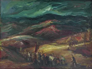Ludovt Varga Prints: Landscape with procession, 1943. Creator: Ludovit Varga