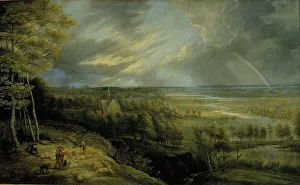 Uden Lucas Van Prints: Landscape with rainbow, shepherds and sheep, 1648. Creator: Lucas van Uden