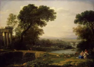 Sitting On Ground Prints: Landscape with the rest on the Flight into Egypt (Noon), 1661. Creator: Claude Lorrain