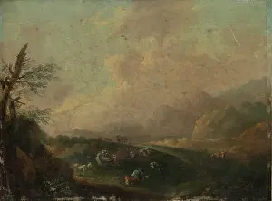 Cloudy Prints: Landscape with Resting Shepherd, 18th century. Creator: Johann Wilhelm Becker