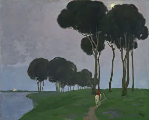 Latvia Prints: Landscape with the rider, 1910