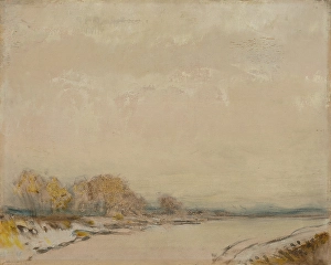 Oil On Plywood Prints: Landscape with a River, 1900 - 1910. Creator: Ladislav Mednyanszky