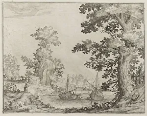 Anchored Prints: Landscape and River with Anchored Vessels, 1638. Creator: Ercole Bazicaluva