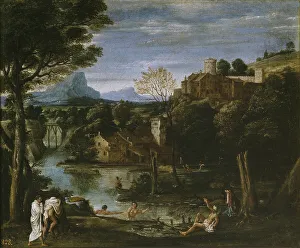 Landscape with river and bathers. Artist: Carracci, Annibale (1560-1609) Landscape with river and bathers. Artist: Carracci, Annibale (1560-1609)
