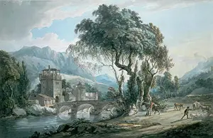 1750s Prints: Landscape with River and Bridge, 1750-1774. Creator: Paul Sandby