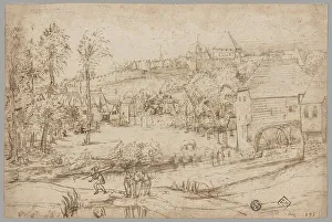 Pen And Brown Ink On Cream Laid Paper Prints: Landscape with River and Mill, c. 1540. Creator: Unknown