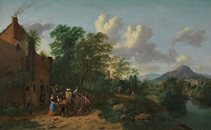 Ruin Landscape Prints: Landscape by a river, probably 1670s. Creators: Johannes Glauber, Johannes Gotlieb Glauber