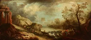 Sloped Prints: Landscape with a River and Temple Ruins, 1st half of 18th century. Creator: Unknown
