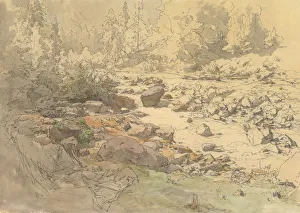 Pen And Black Ink Prints: Landscape with Rocks in a River (near Kronau?), 19th-early 20th century