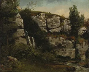 Courbet Gustave Prints: Landscape with Rocky Cliffs and a Waterfall, 1872. Creator: Gustave Courbet