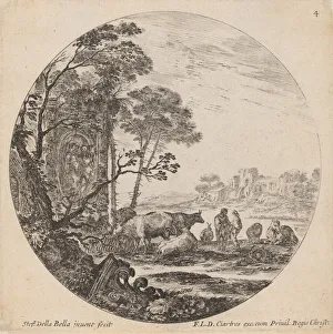 Cowherds Prints: Landscape with Roman Ruins, 1646. Creator: Stefano della Bella