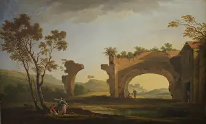 Underneath Prints: Landscape with Ruins of the Aqueduct, 1765. Creator: Adolf Fryderyk Harper