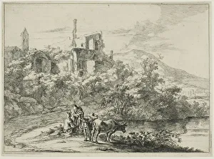 Both Jan Prints: Landscape with Ruins and Two Cows at the Waterside