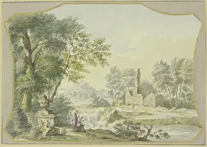 Preparatory Drawing Prints: Landscape with ruins; to the left
