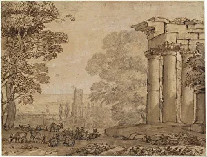 Claude Lorraine Prints: Landscape with Ruins, Pastoral Figures, and Trees, c. 1650. Creator: Claude Lorrain