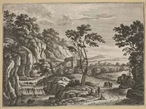 Etching On Laid Paper Gallery: Landscape with Ruins and a Waterfall. Creator: Johann Christoph Dietzsch