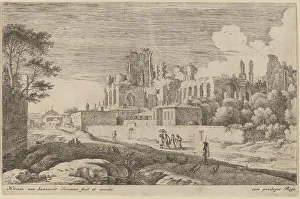 Swanevelt Herman Van Prints: Landscape with Ruins and a Woman with a Parasol. Creator: Herman van Swanevelt