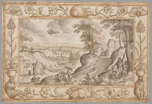 Landscape with the Sacrifice of Isaac within a Decorative Border of Plants and Animals, 1584. Creator: Hans Bol