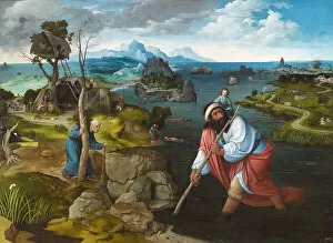 Christian Martyr Collection: Landscape with Saint Christopher, ca 1524. Artist: Patinir, Joachim (ca. 1480-1524)