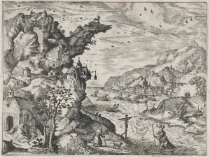 Watchman Prints: Landscape with Saint Christopher, ca. 1570. ca. 1570. Creators: Anon, Lucas Gassel