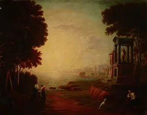 1840 Prints: Landscape with a Sea Bay and Ancient Buildings, 1840. Creator: Jan Wolanski