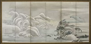 Folding Screen Gallery: Landscape: two of the four seasons; autumn and winter, Edo period