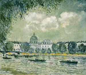 Cloudy Gallery: Landscape along the Seine with the Institut de France and the Pont des Arts, c. 1875