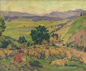 Herd Prints: Landscape with Sheep, around 1936. Creator: Gustav Mally