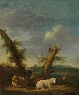 Velde Adriaen Van De Prints: Landscape with Sheep and a Sleeping Shepherd, 1657. Creator: Adriaen van de Velde