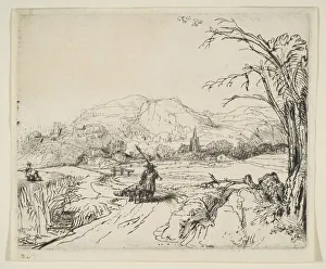 Landscape with a shepherd and a dog, ca. 1653. Creator: Rembrandt Harmensz van Rijn Landscape with a shepherd and a dog, ca. 1653. Creator: Rembrandt Harmensz van Rijn