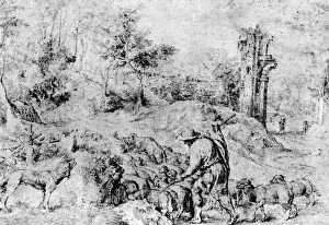 Tietze Collection: Landscape with Shepherd and Flock, c1520, (1937). Artist: Titian